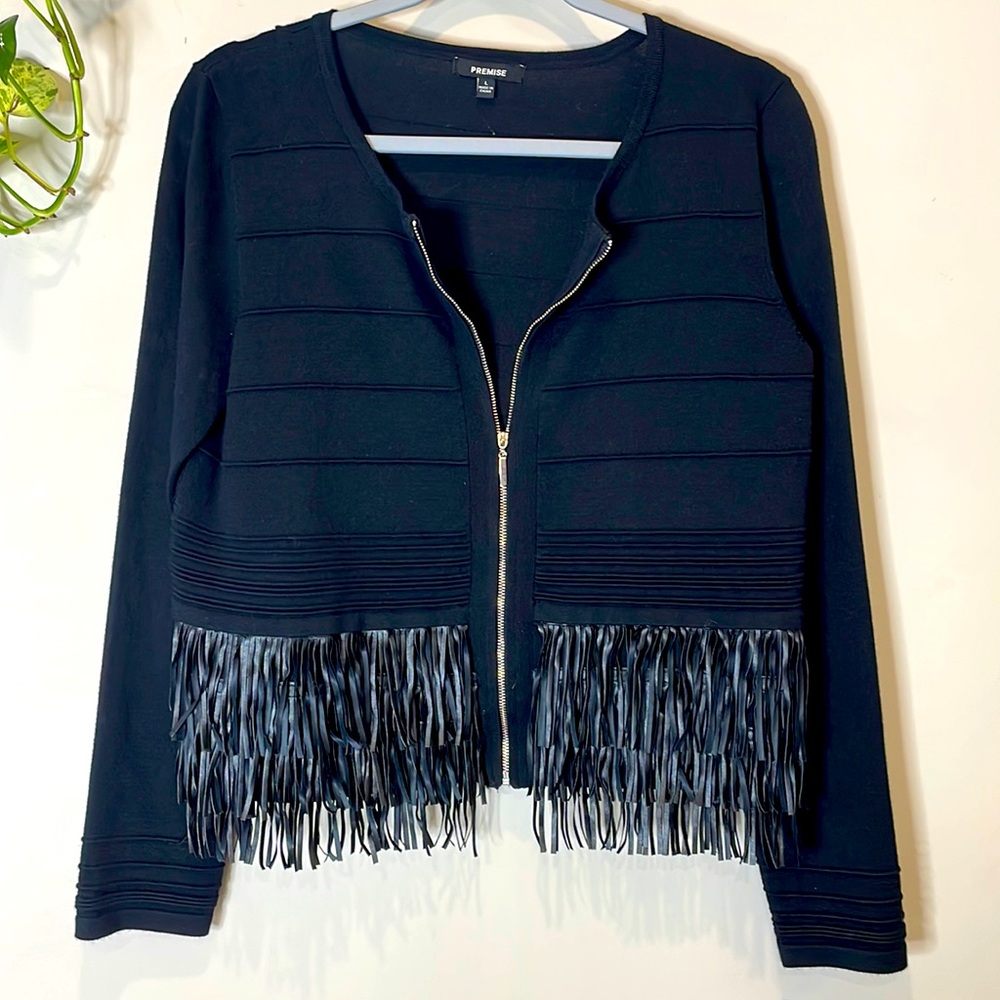 🍉 PREMISE SIZE L VINTAGE Sophisticated,  fringe zipper cardigan jacket